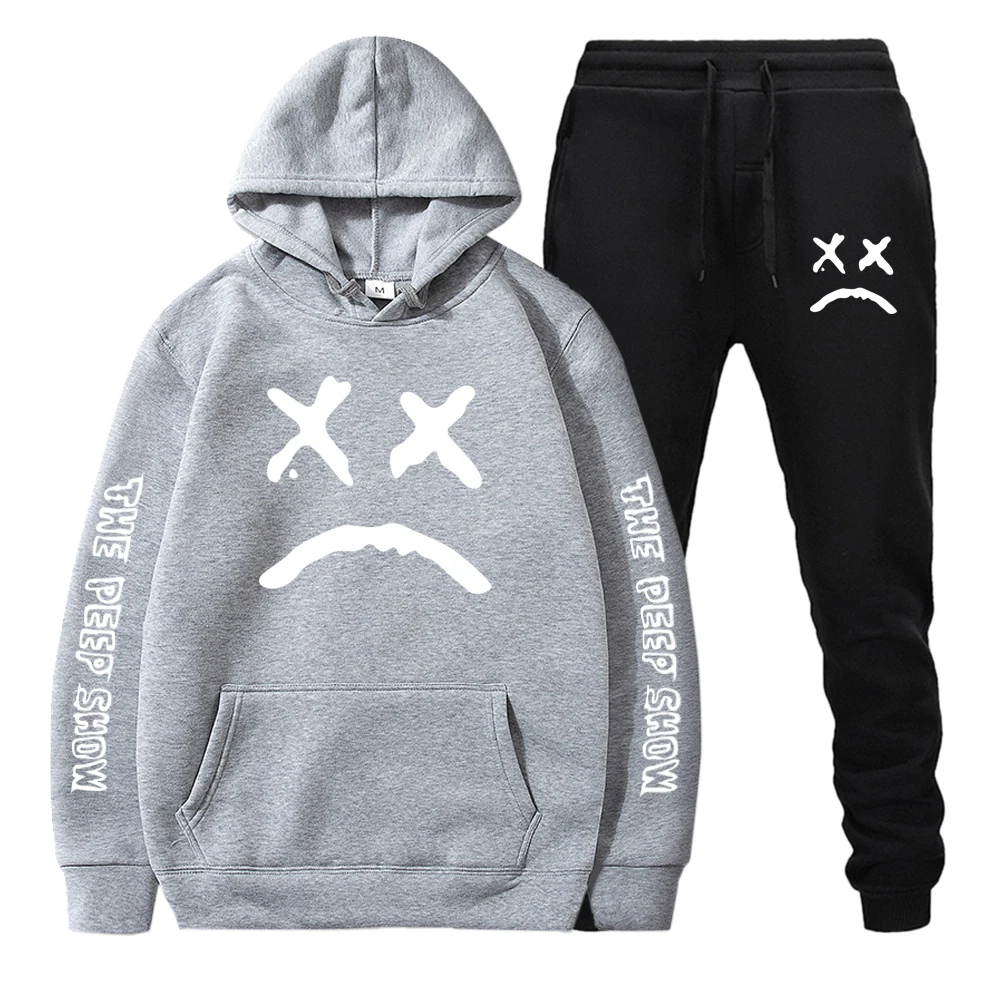 

Fashion Trend White Crying Face Brand Men's Set Men's Clothing Tops FleeceThick Warm Sportswear Male Sweatsuit Tracksuit