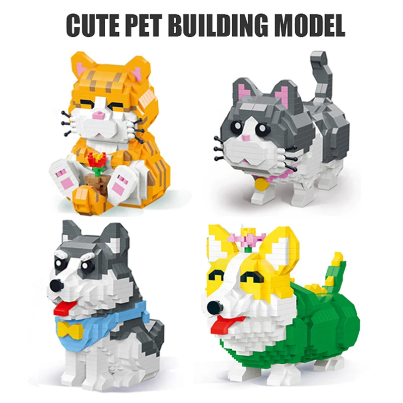 

Cartoon Cute Animal Puppy Corgi Husky Pet Kitten DIY Miniature Diamond Building Blocks Children's Educational Toy Christmas Gift