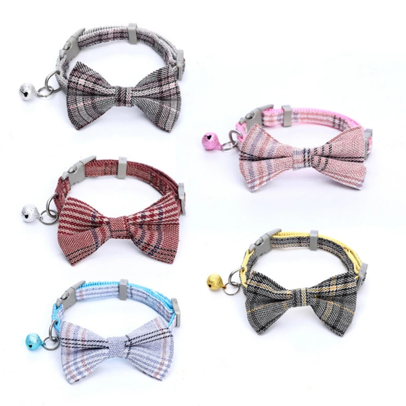 

Plaid Dog Cat Collar With Bow Tie Adjustable Puppy Cat Cotton Bowtie Pet Buckle Collars For Cats Dogs Pet Supplies