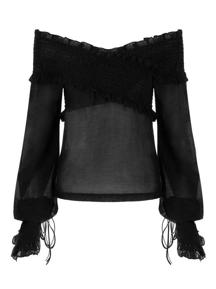 Женские Прозрачные топы с открытыми плечами и рукавами пузырьками в стиле панк PT