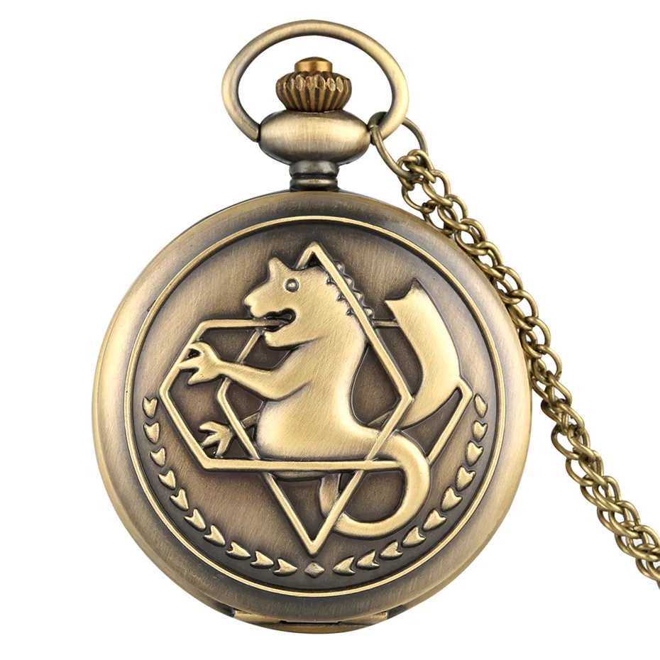 Hot Anime Cartoon Fullmetal Alchemist Pocket Watches Vintage Cosplay Necklace Pendant Clock Birthday Gifts for Men Women Kids