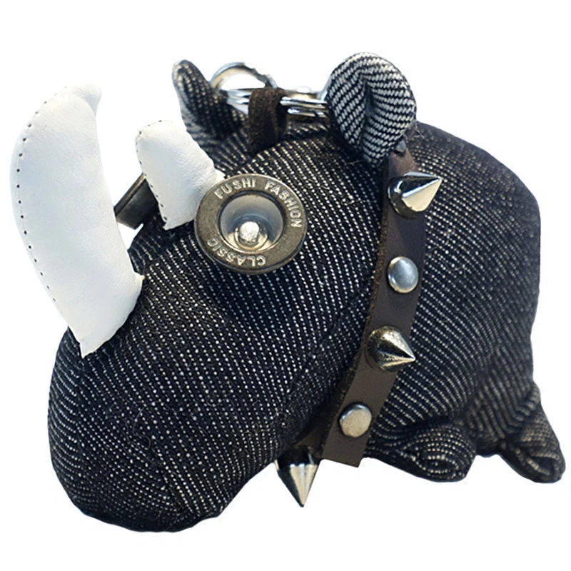 

Steam Spirit Rhinoceros Stuffed Plush Toy Unique Personality Keyring Key Holder Handmade Gift for Girl Boy