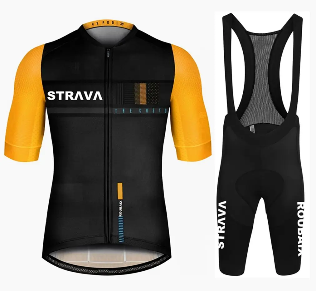 

STRAVA ROUBAIX Cycling Jersey Men's Summer Short Sleeves Breathable MTB Cycling Clothing Ropa Ciclismo Bike Jersey Set ciclismo