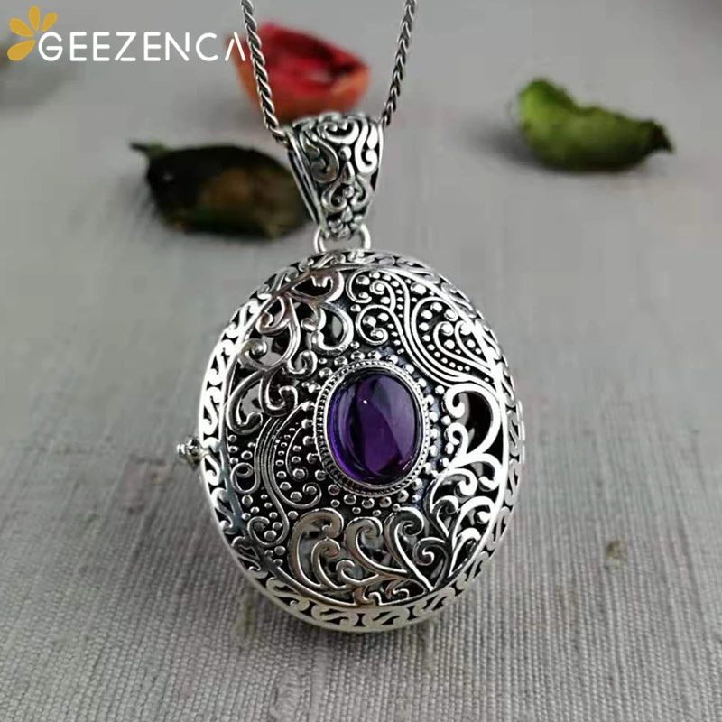 

925 Sterling Thai Silver Baroque Open Box Necklace Pendant Without Chain Crystal Garnet Gemstones Pendants Fine Jewelry Women