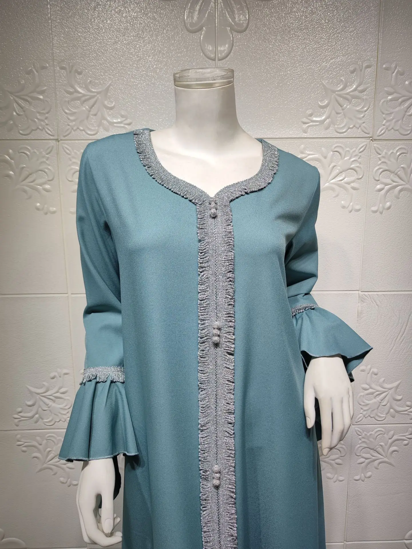 

India Turkey Muslim Dress Elegant Ruffles Sleeve Abaya Duabi Arabic Vestidos Moroccon Kaftan Islamic Clothing Gown Robe 2021