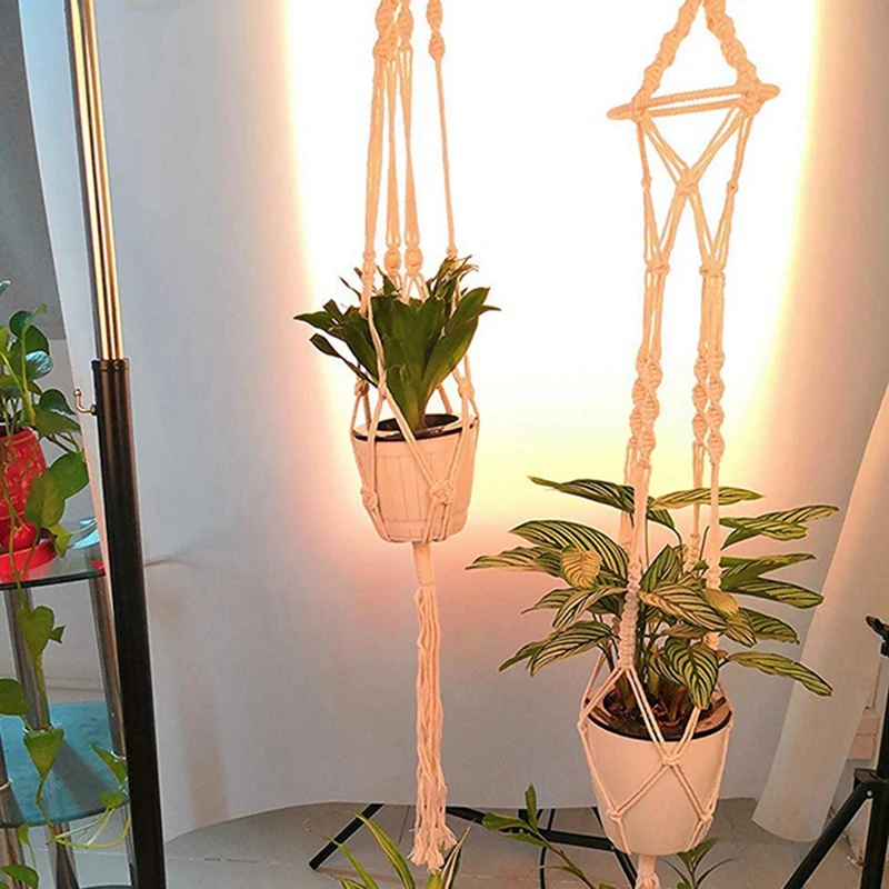 

4Pcs Plant Hanger Handmade Woven Cotton Plant Holder Planter Basket & 4 Pcs Plants Saucer Plant Pot Tray