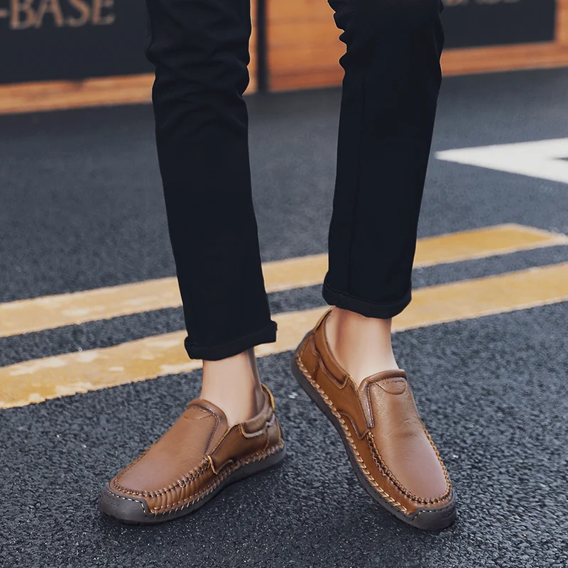 

Loafers Men Shoes Genuine Leather Brand Comfortable Slip On Flat Shoes Spring Summer Office Outdoor Casual Shoes Plus Size 38-48