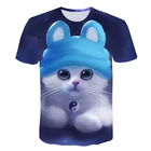 Летняя Детская футболка с мультяшным рисунком волшебного кота, модная уличная одежда с забавным 3D котом для мальчиков и девочек, топы с коротким рукавом