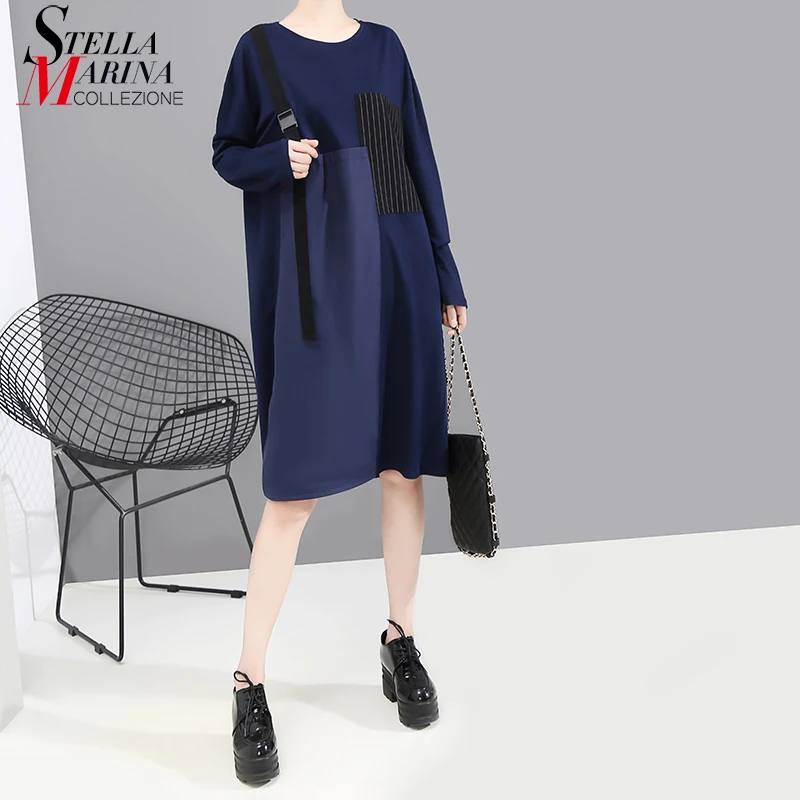 * Новое Женское платье с длинным рукавом 2019 осеннее модное винтажное синее лентой