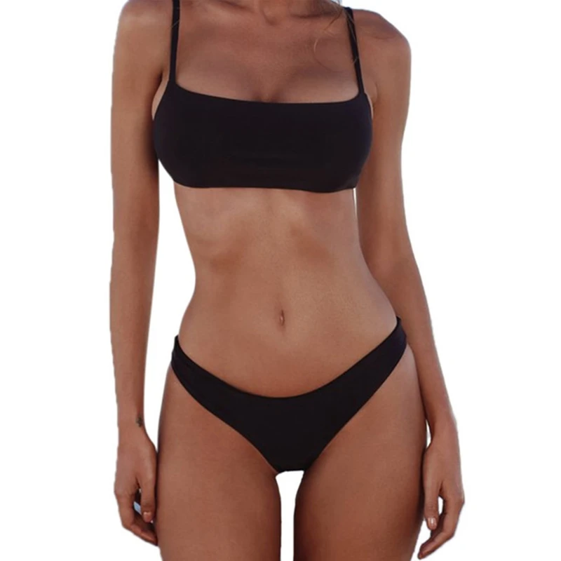 

2021 Top Women Sexy Push Up Bra Low Waist Thongs Solid Color Bikini Set Triangle Swimsuit