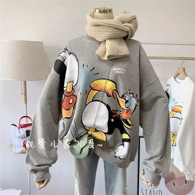 

Disney Cartoon Donald Duck Sweater Women's Thin Section 2021 New Front and Rear Duck Loose Age-reducing Wild Hoodless Jacket