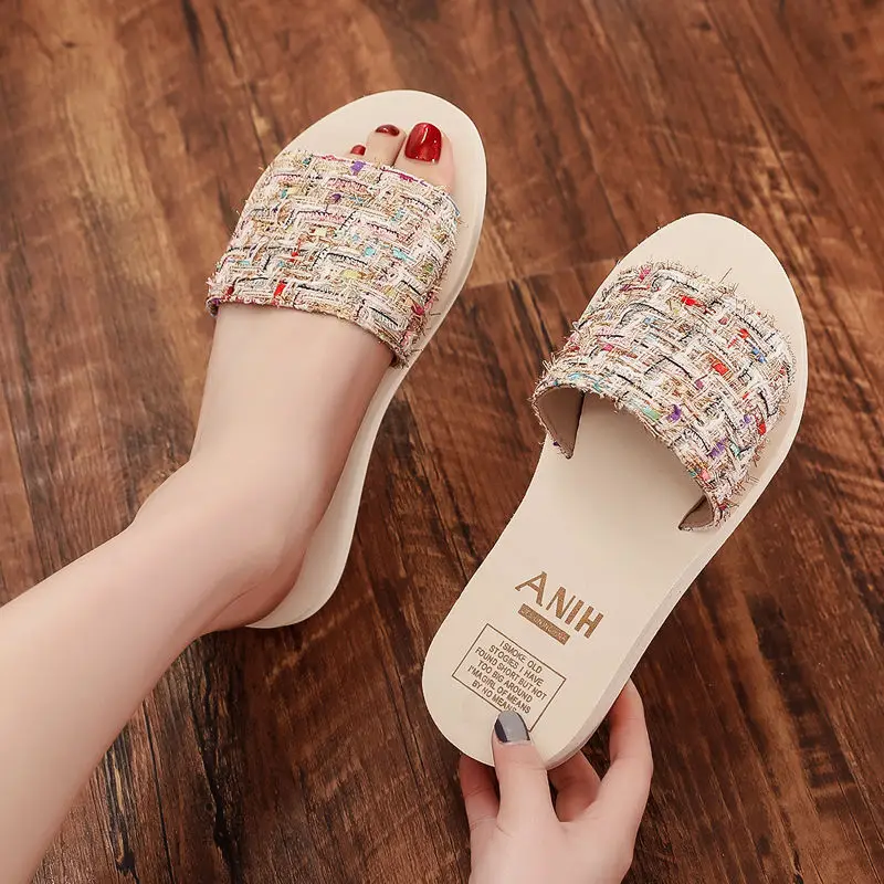 

Women Slippers Platform Shoes 2021 Summer slides Slipper Indoor Outdoor Flip-flops Women Beach Shoes Canvas Wedge