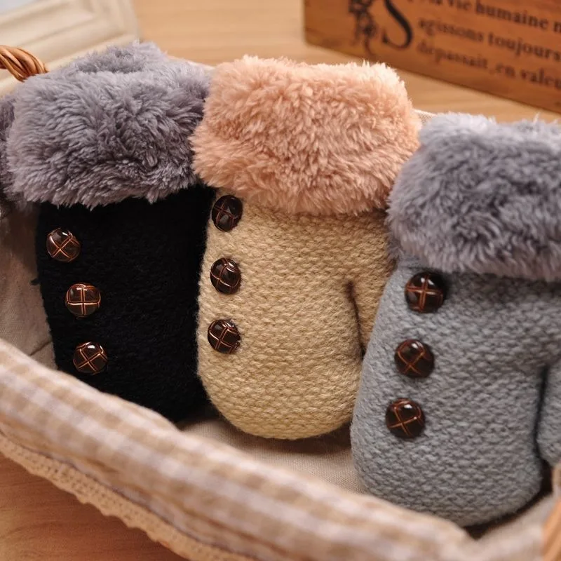 

0-3y/4-7y Kids Boys Winter Thickening Gloves Baby Girls Warm Mittens Children Heavy Knitting fleece inside