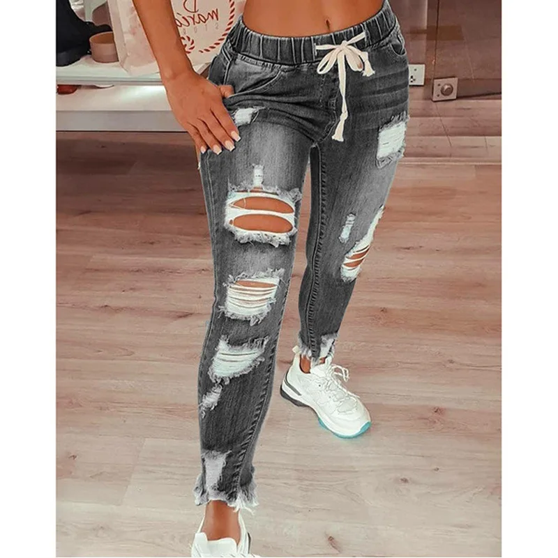 

Nice women's jeans slim slimming holes women's jeans trousers women