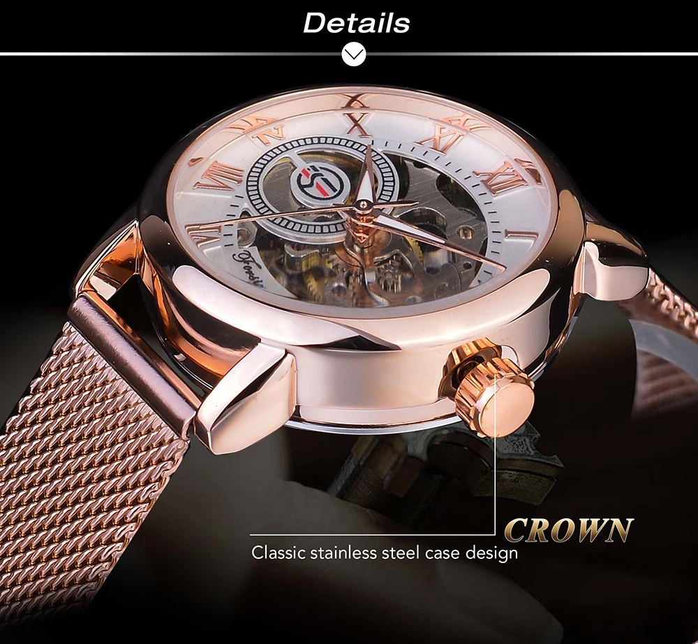 Forsining модные роскошные розовые золотые скелетоны женские механические часы с