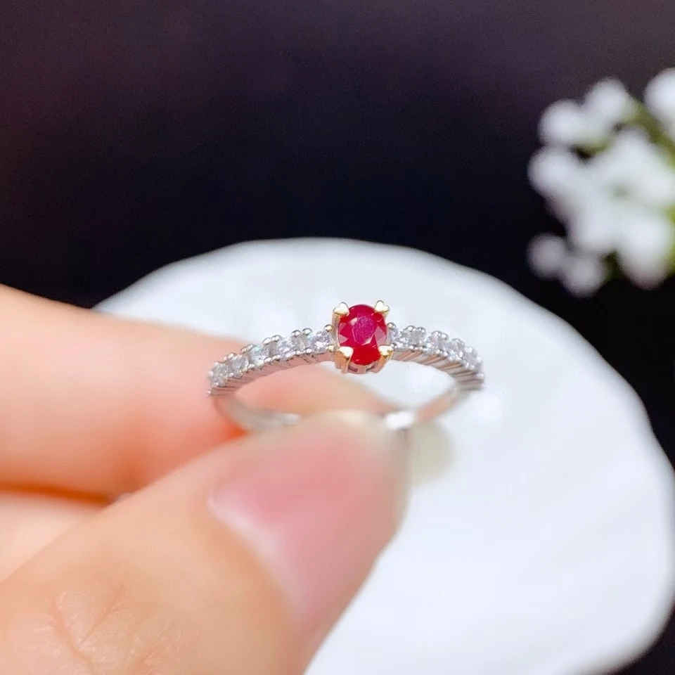

CoLife Jewelry 100% Natural Ruby Ring for Engagement 3mm*4mm Natural Ruby Silver Ring 925 Silver Ruby Jewelry Girlfriend Gift