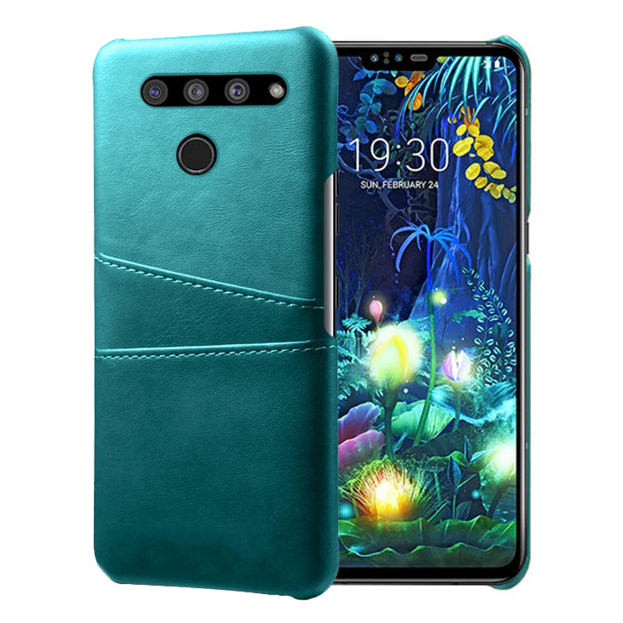 SCK кожаный держатель для карт со слотами чехол s для LG V50 чехол thinq тонкий гибридный жесткий пластиковый чехол для телефона - Цвет: Светло-голубой