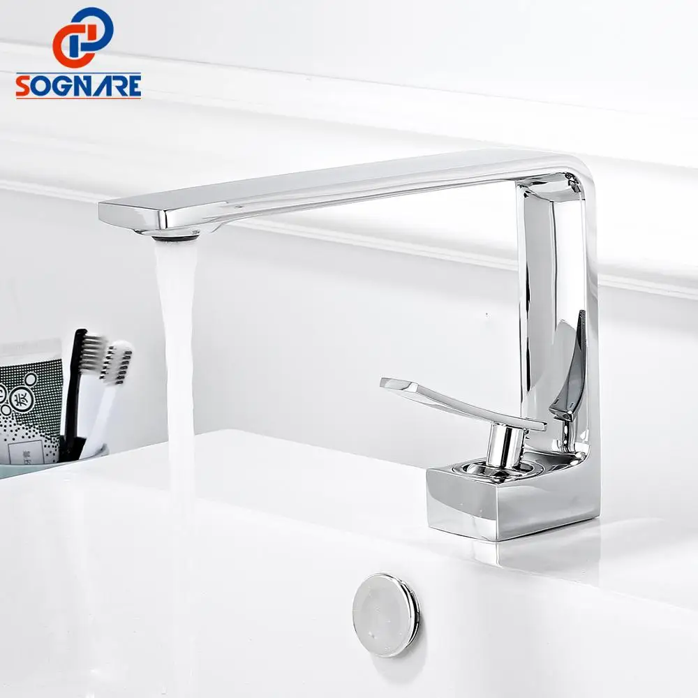 

SOGANRE Basin Faucet Hot and cold Bathroom Mixer Tap Modern Chrome Brass Single Handle Sink Mixer Tap Deck Mounted Basin Crane