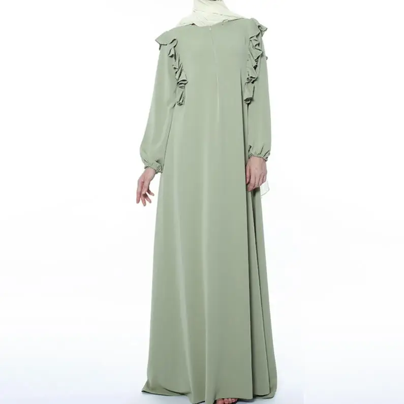 Avocado green dress Турецкая абайа женская одежда мусульманское платье халат кафтаны одежда из Дубая Восточный халат из марокена мусульманские платья молитвенная одежда Moslim Jurk - Цвет: Avocado green dress