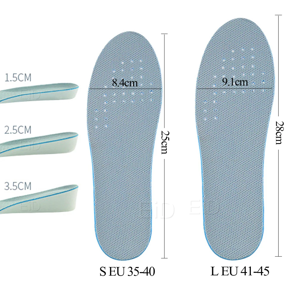 EiD Height increase insoles for men/women 1/2/3.5 cm up invisiable arch support orthopedic Elevator insoles shock absorption Pad