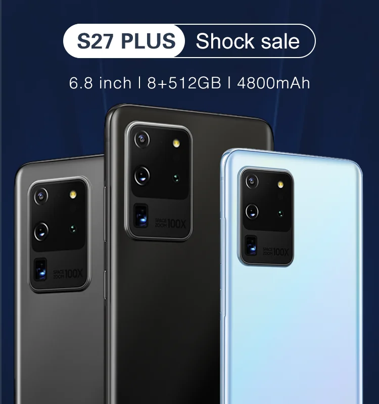 

Global Version Smartphone S27Plus 6.8Inch 8GB+512GB Android10 Deca Core 5G 4800mah 13MP+24MP MTK6899 Really Telephone Celulares