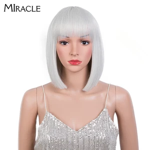 Miracle Synthetic Straight White Blonde Short Bob Wigs With Bangs For Women 12Inch Ombre 613 Short Bob Wig Pink Cosplay wigs