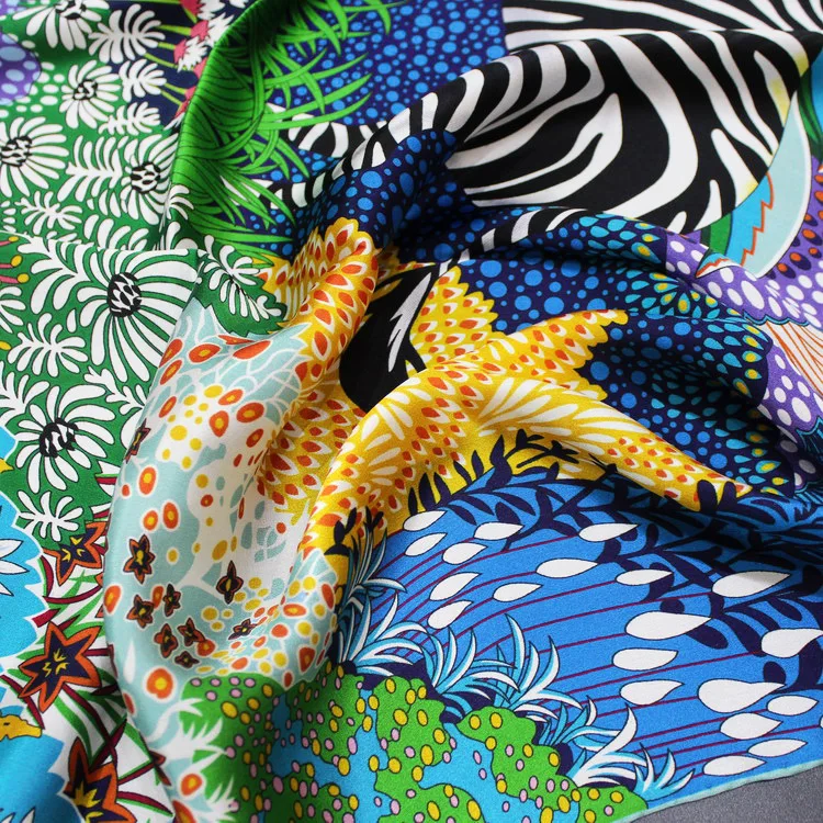 

KMS Jungle Zebra silk crepe satin square scarf shawl mulberry-silk scarf shawl for Girl Lady Women 110*110cm/60g