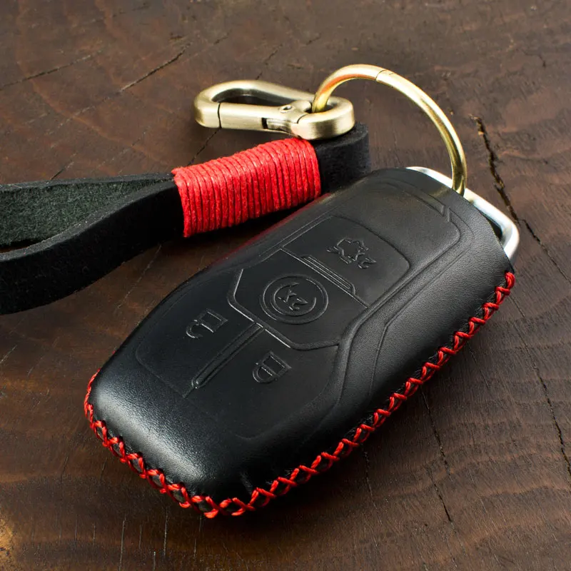 

1 Pcs Genuine Leather Car Key Case For Ford Edge Explorer Fusion F150 F-450 F-550 Lincoln MKZ MKC Smart Remote Fob Cover