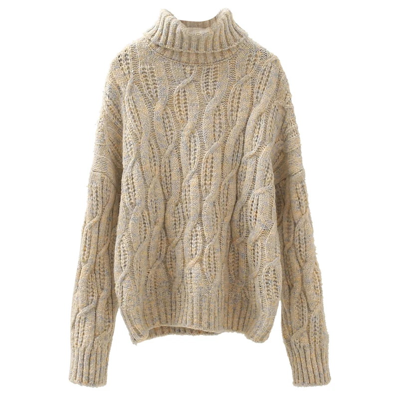 

Vintage Twisted Women Sweater Turtleneck Solid Long-SLeeved Elastic Thicken Warm Female Outwear Coats Tops