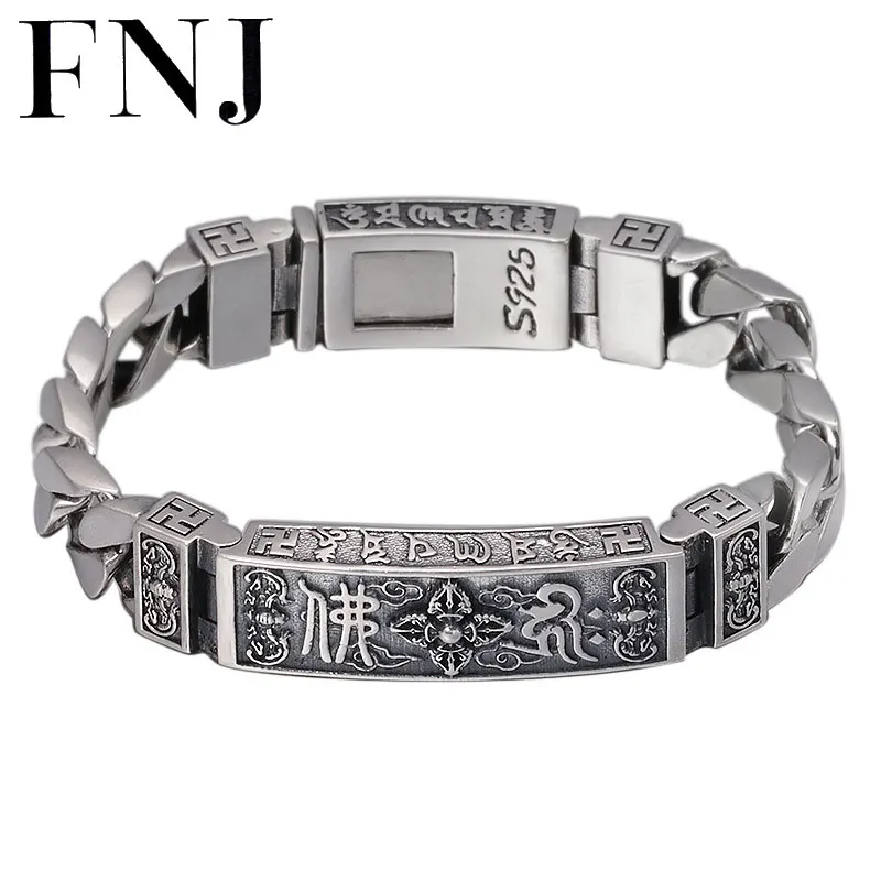 

Браслет FNJ из чистого серебра 925 пробы мужской, 18 см, 20 см, ширина 12 мм