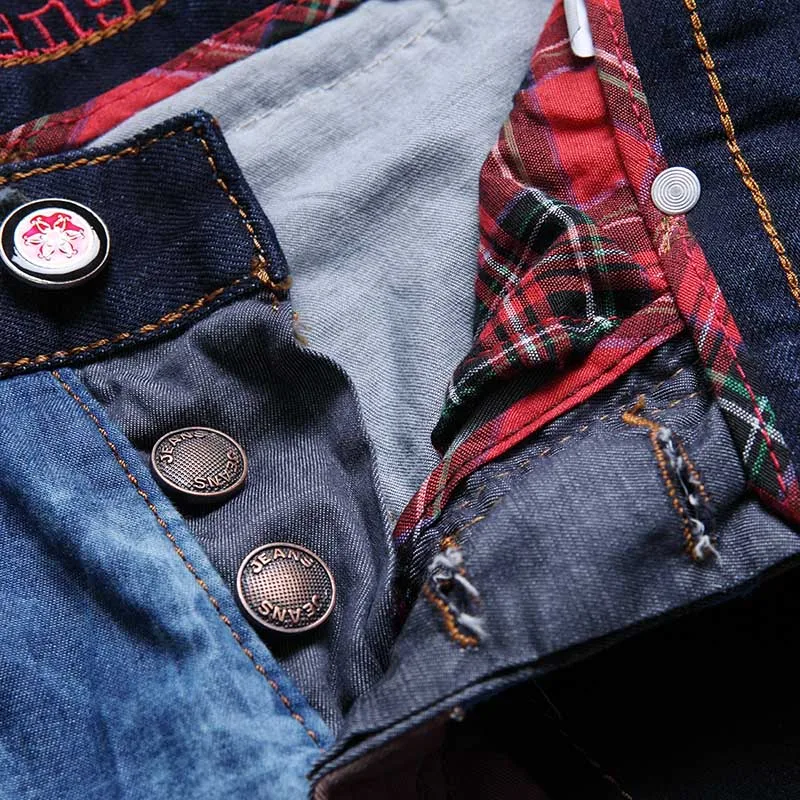 Мужские длинные брюки Модные Лоскутные сшитые джинсовые облегающие