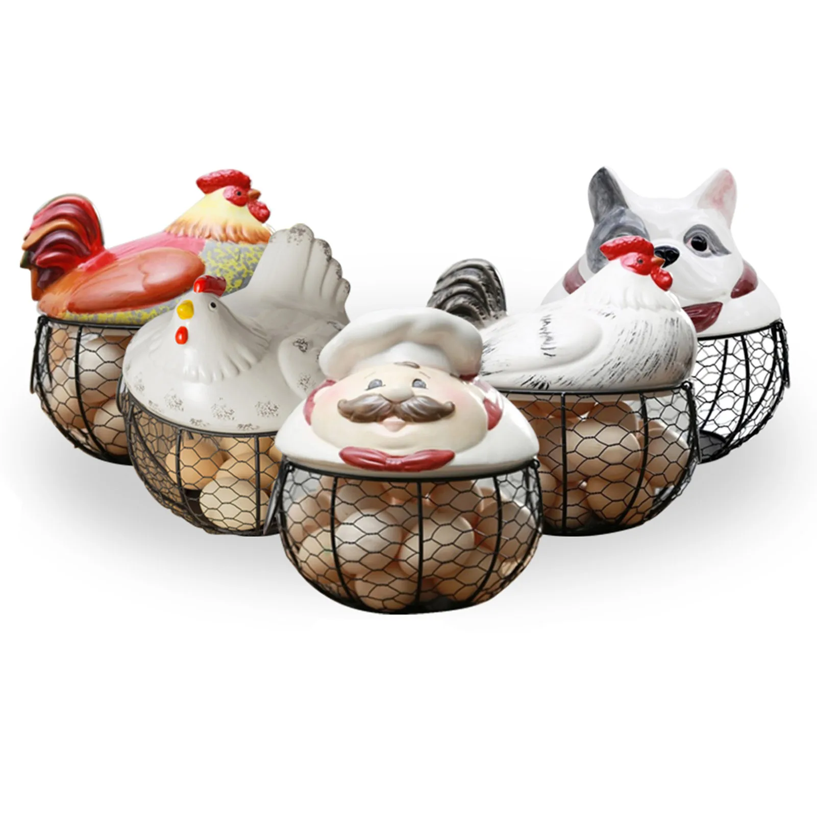 

Metal Chicken Egg Storage Basket Cute ​chicken Shape Anti-slip Snacks Vegetables Fruits Storage Basket Container With Handle