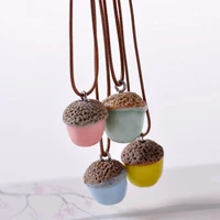simple ceramic acorn pine cone pendant necklace for women personality ethnic style student clavicle chain jewelry gifts