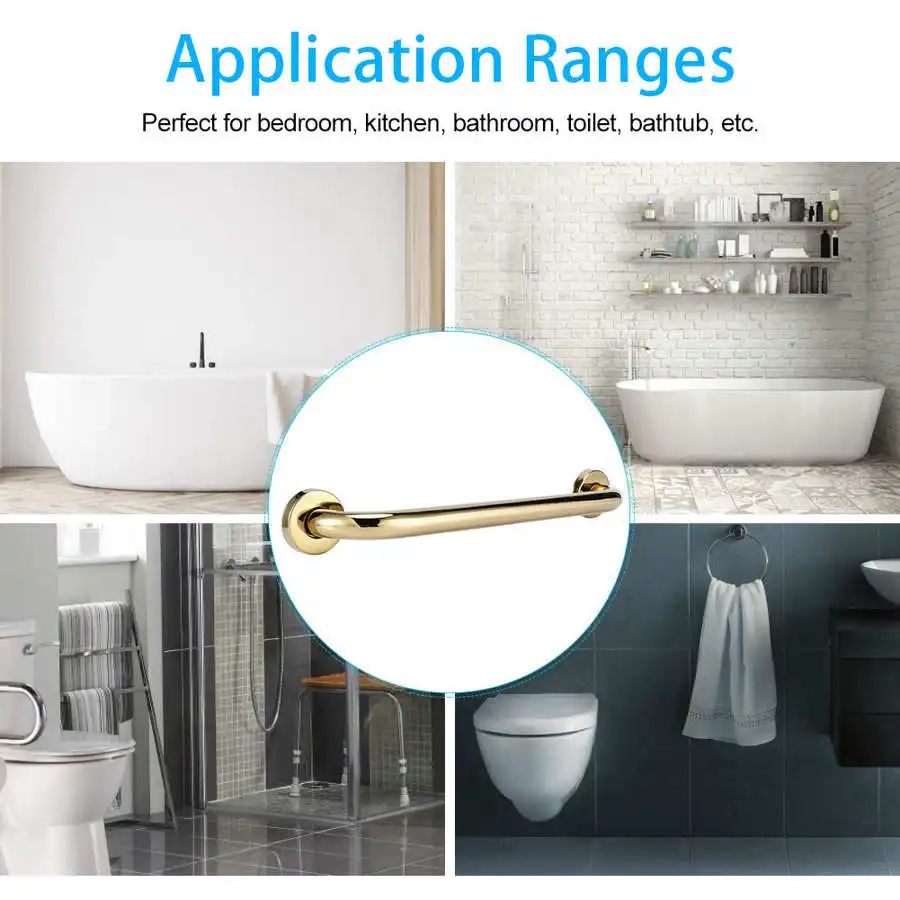 

40cm Gold Plating Bathtub Handrail Safety Hand Bar Stainless Bathtub Grab Bar Handle Support Rail for Elder Bathroom Hardware