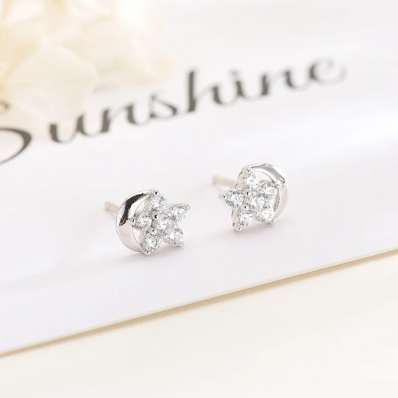 

925 Sterling Silver Shiny Zircon Five-Pointed Star Stud Earring Wedding Charming Luxury Dainty Jewelry for Women Gift New