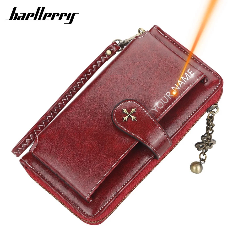 

Baellerry Engraving Custom Name Wallet For Women High Quality PU Leather Card Holder With Zipper Coin Pocket Female Long Purse