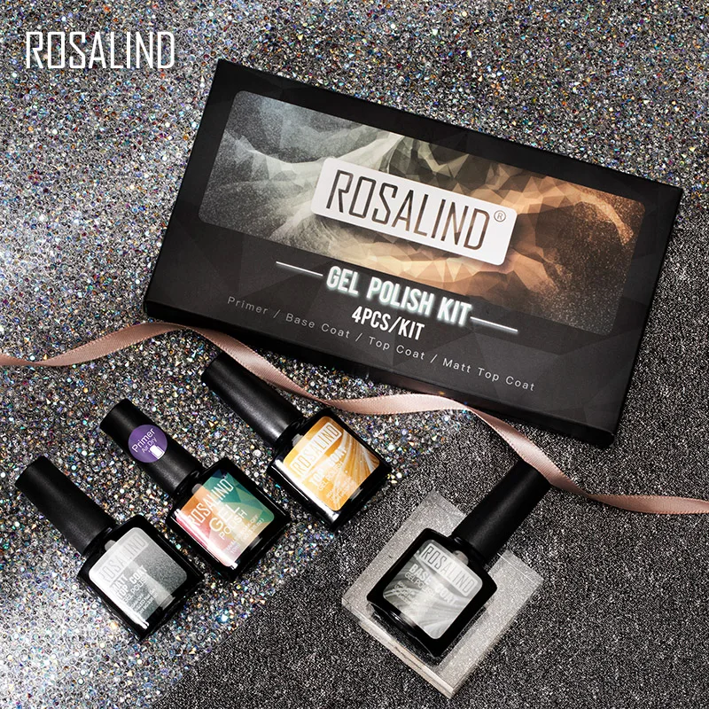 ROSALIND Gel Nail Polish Kit Primer Base Coat Top Matt Set Bright For Art Design UV LED Hybrid Lacquer | Красота и здоровье