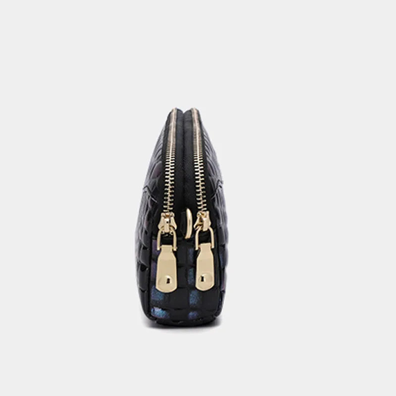 

Clutch bag female large-capacity new cow patent leather fashion leather bag double zipper coin purse mobile phone messenger bag