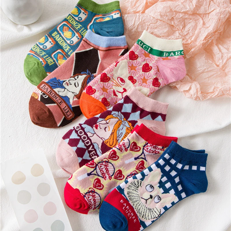

Funny Socks Women's Cute Cartoon Cotton Casual Ankle Short Kawaii Cat Lolita Female Harajuku Japanese Fashion Happy Socks