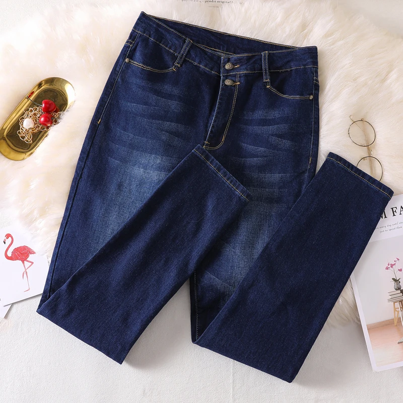 Джинсы женские с завышенной талией тонкие облегающие брюки карандаш из денима в