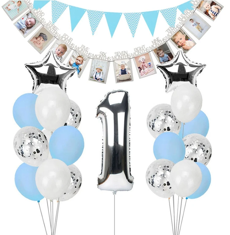 1st Happy Birthday украшения для баннеров Серебряный Синий звезда фольги шар первый день рождения для мальчиков и девочек вечерние мой 1 один год Декор дети взрослые