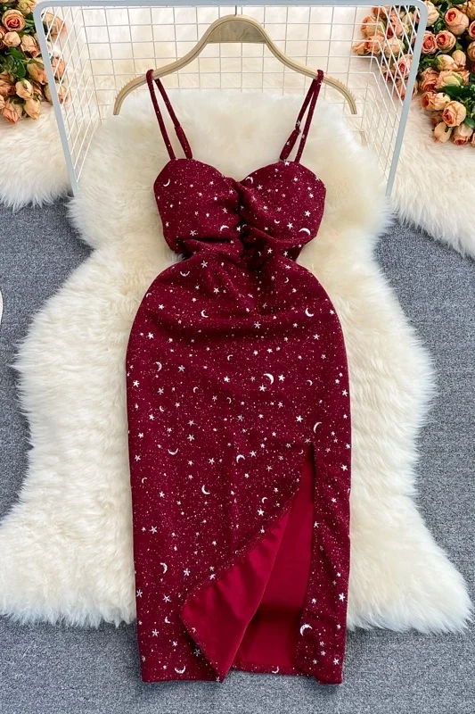 

Hot gold BackLess Spaghetti strap dress 2021 summer new elastic tight split bra dress fashion dress