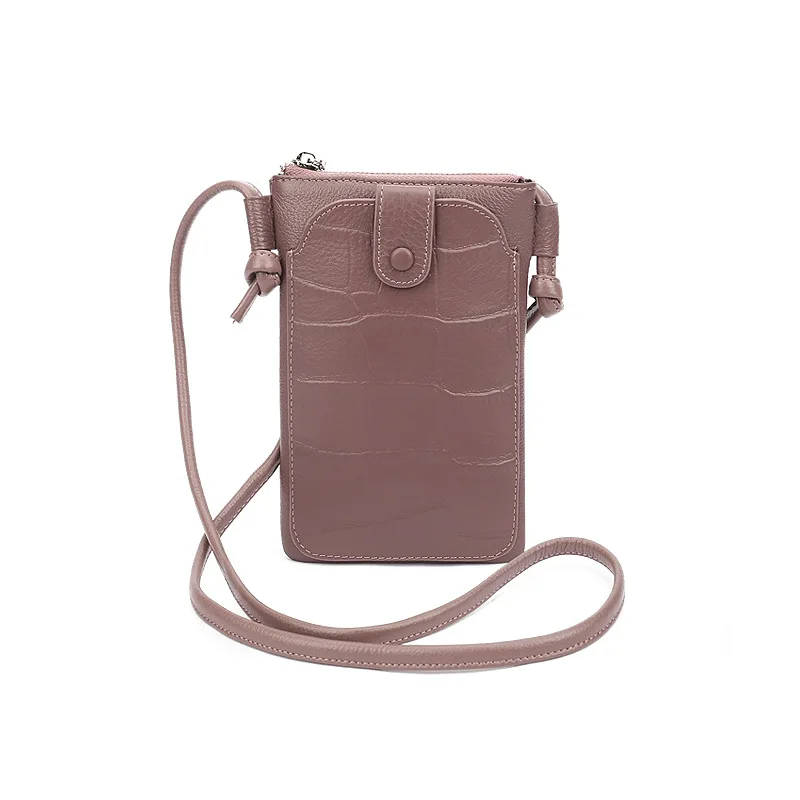 

Women's Shoulder Bag Genuine Leather Made Korean Vertical Stone Pattern Mobile Phone Coin Purse Crossbody Pouch