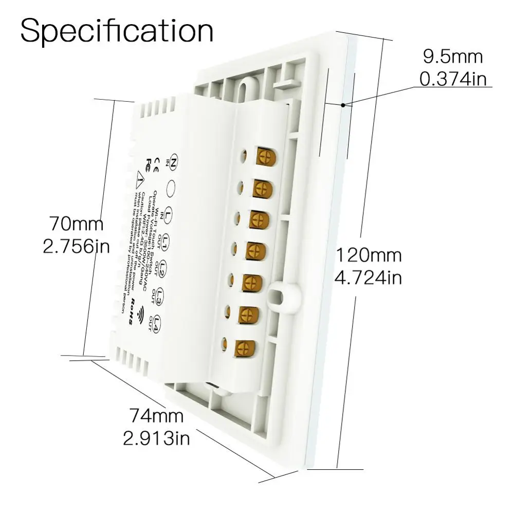 

MOL Tuya Wifi Smart Light Switch US 1/2/3 Gang Touch Panel Wall Switch 110-240V Neutral Required Compatible Alexa Google Home