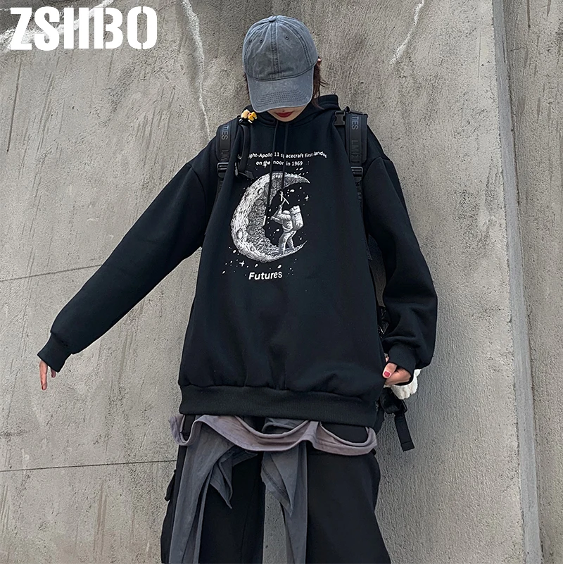 Женская толстовка с принтом космонавта повседневный толстый пуловер свободного