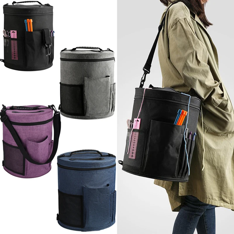 

Сумка-тоут для хранения пряжи, вместительный органайзер для швейных инструментов и аксессуаров, крючки для вязания крючком