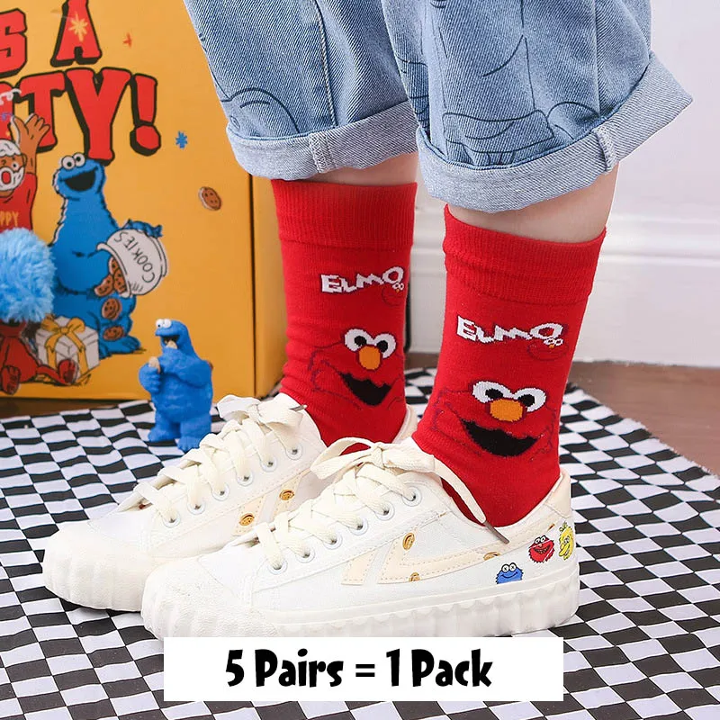 5 Pairs-7 5 пар Женские Мультяшные шикарные движения скейтборд хлопчатобумажные носки Улица Сезам длинные носки искусство женский персонаж милый хипстер Мода - Цвет: 5 Pairs-7