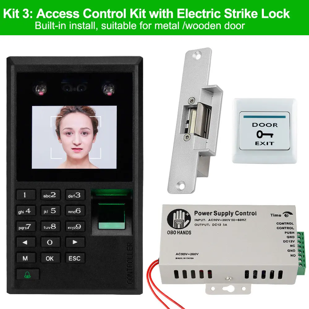 Kit 3 Биометрическая система контроля доступа к двери лица отпечатков пальцев USB Пароль Клавиатура+ блок питания+ электронные замки электромагнитный комплект - Цвет: Kit 3