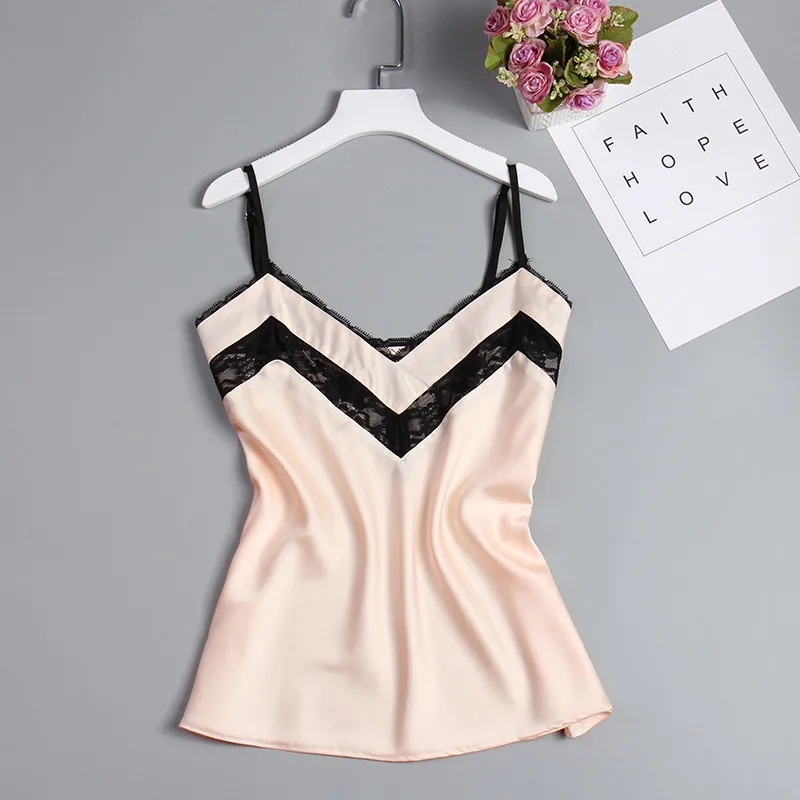 New 2 Piece Woman Pajamas Set Stain Silk Sexy Sleepwear Pink Top And Long Pants Strap Sling Summer Pajama HomeWear MG021 | Женская