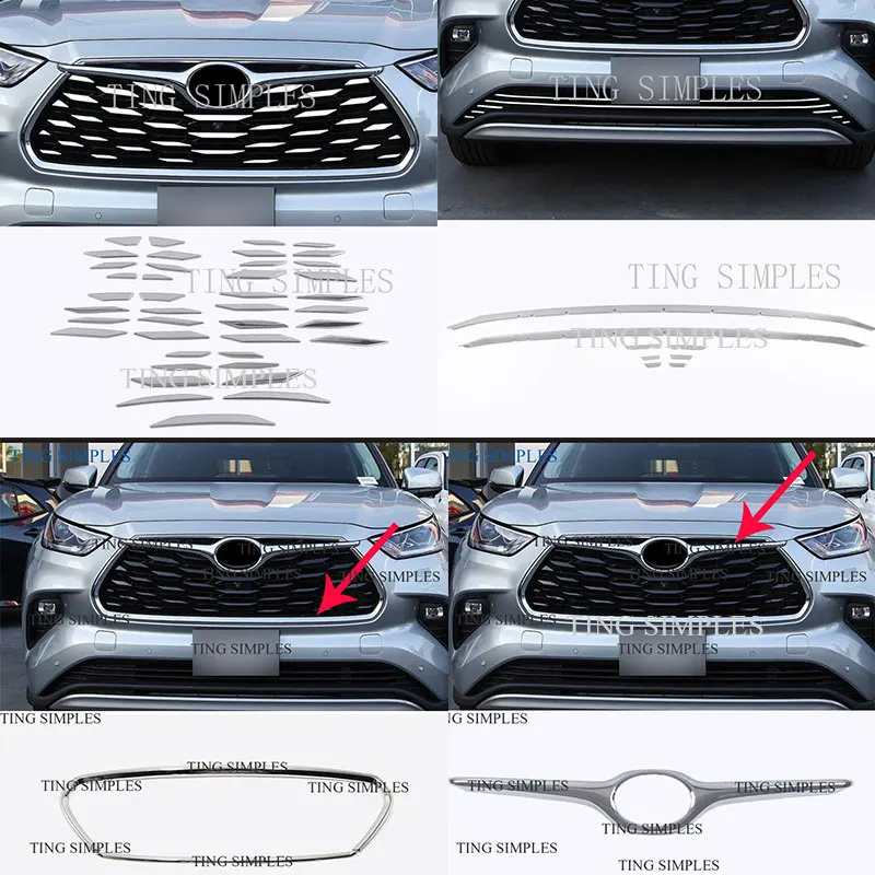 

For Toyota Highlander 2020 2021 2022 accessorics stainless steel Middle net front lip trim strip front lower middle net trim